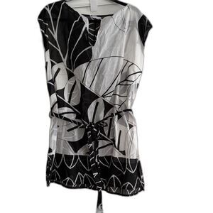 Trina Turk FLORENCE 100% Cotton Tunic Dress Shift L Black White Resortwear Beach